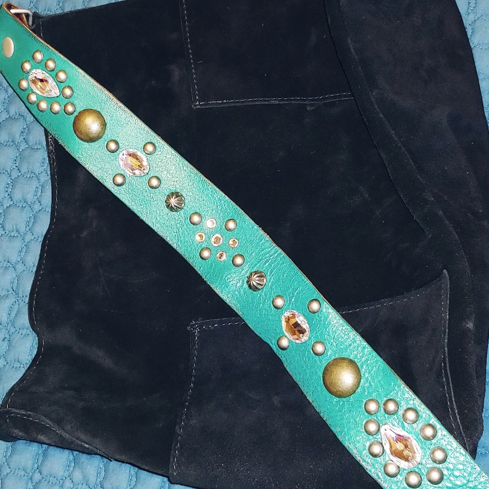 Two Bar West Leather purse w turquoise and crystal strap